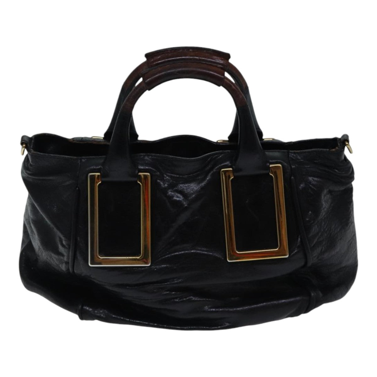 Chloe Etel Hand Bag Leather 2way Black Gold Auth fm3754