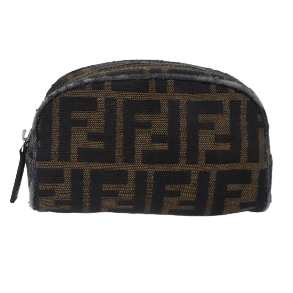 FENDI Zucca Canvas Pouch Brown Black Silver Auth fm3759