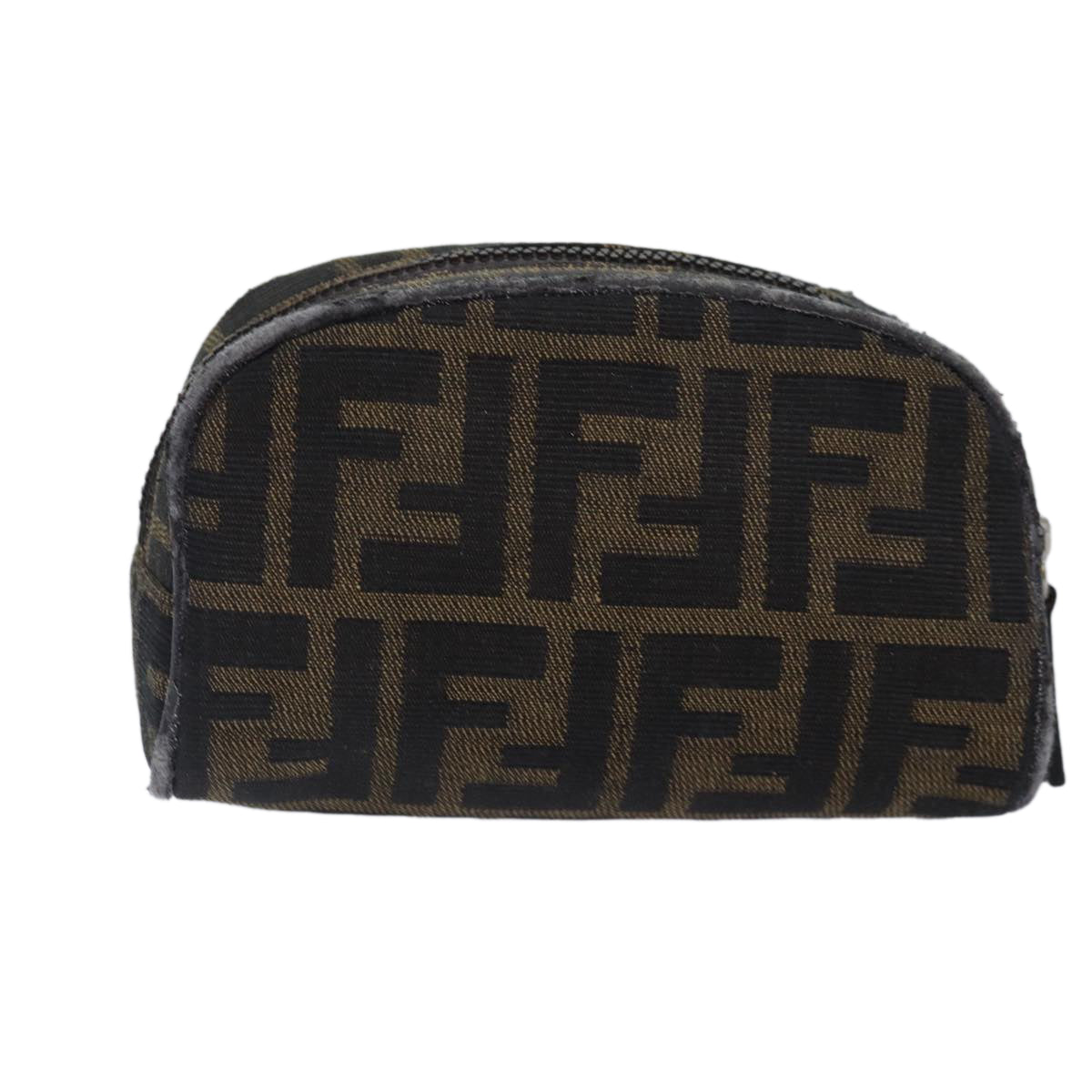 FENDI Zucca Canvas Pouch Brown Black Silver Auth fm3759