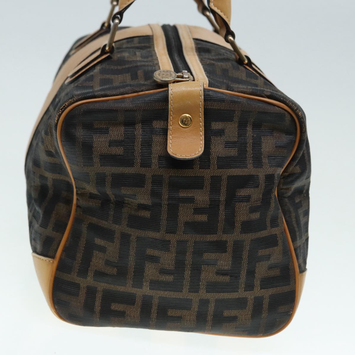 FENDI Zucca Canvas Hand Bag Brown Black gold Auth fm3783