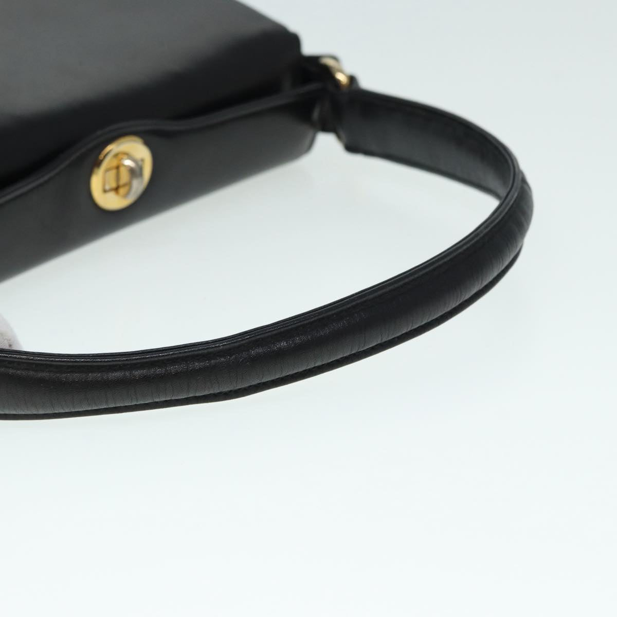 GUCCI Hand Bag Leather Black Gold Auth fm3787