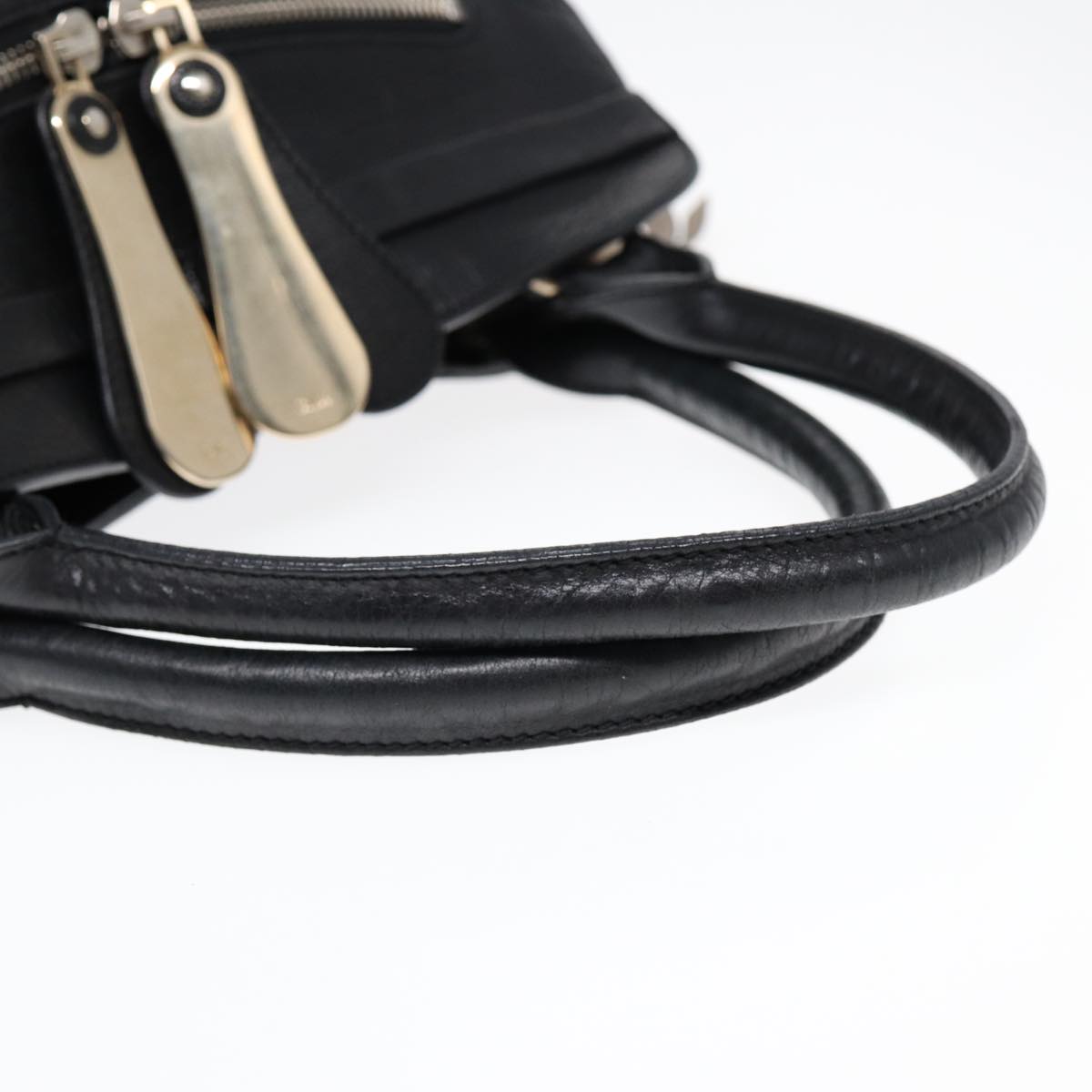 Chloe Hand Bag Leather Black Gold Auth fm3790