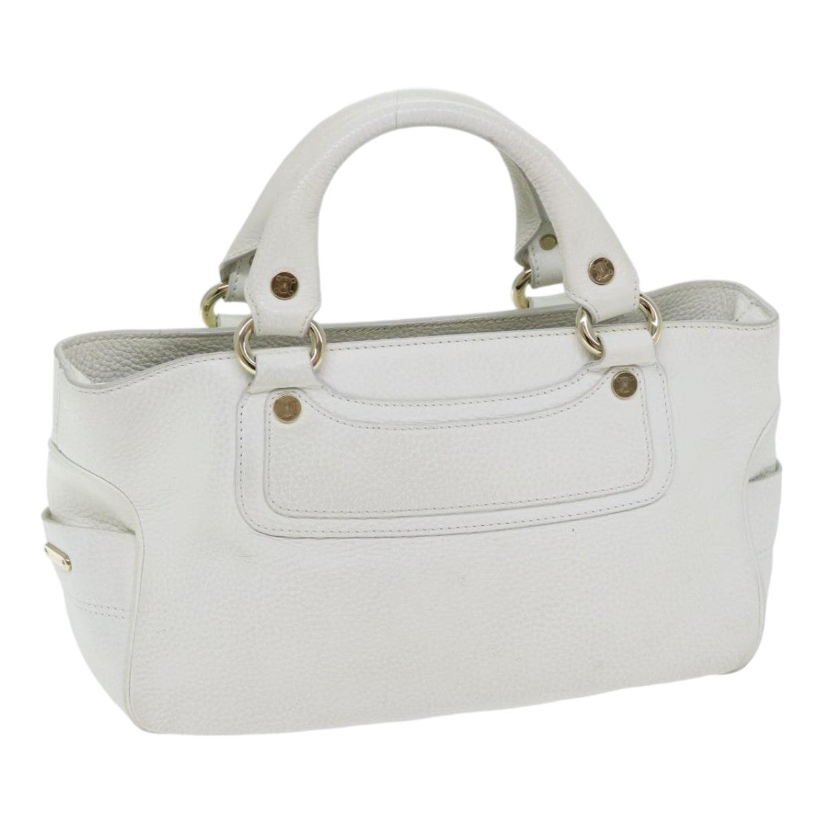 CELINE Boogie bag Hand Bag Leather White Gold Auth fm3803