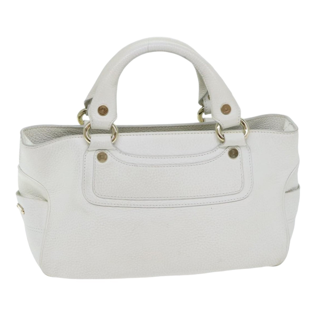 CELINE Boogie bag Hand Bag Leather White Gold Auth fm3803