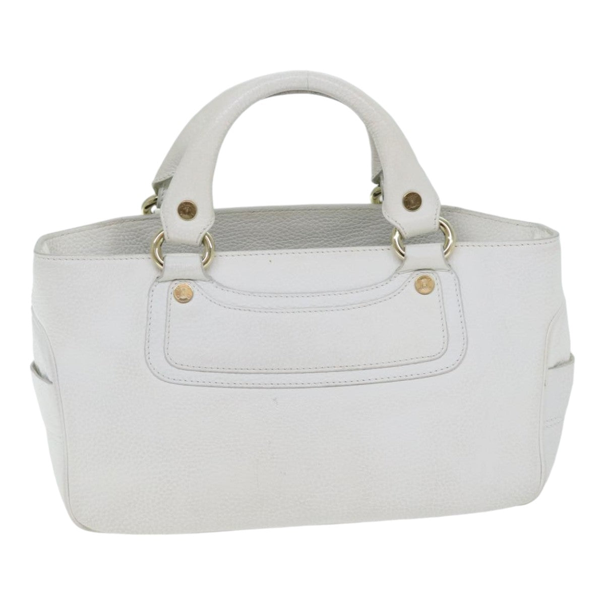 CELINE Boogie bag Hand Bag Leather White Gold Auth fm3803