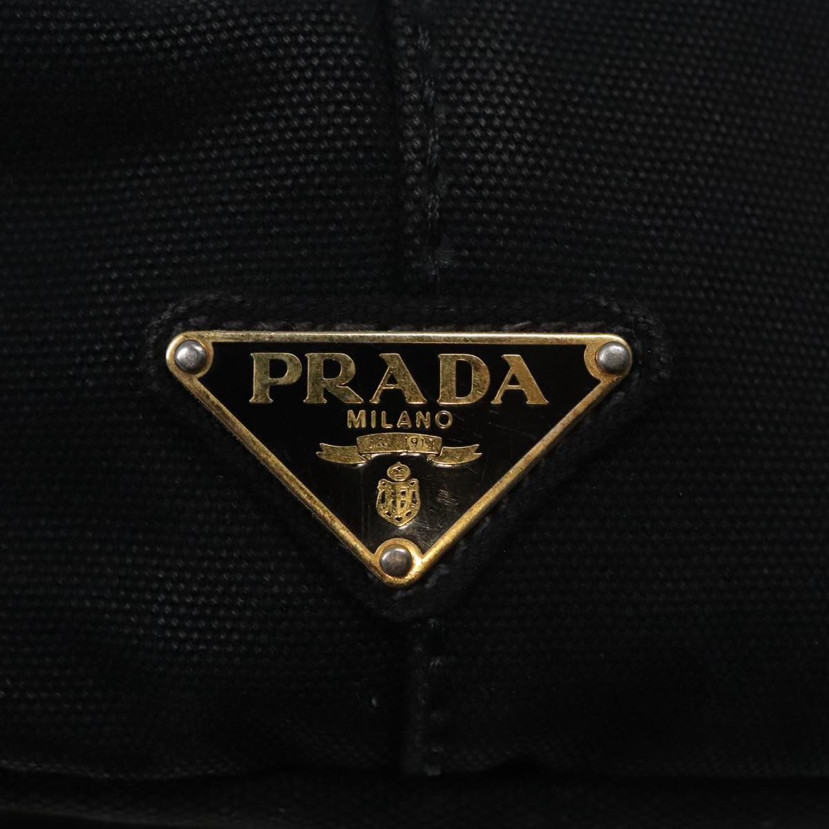 PRADA Canapa MM Hand Bag Canvas Gold Black Auth fm3805