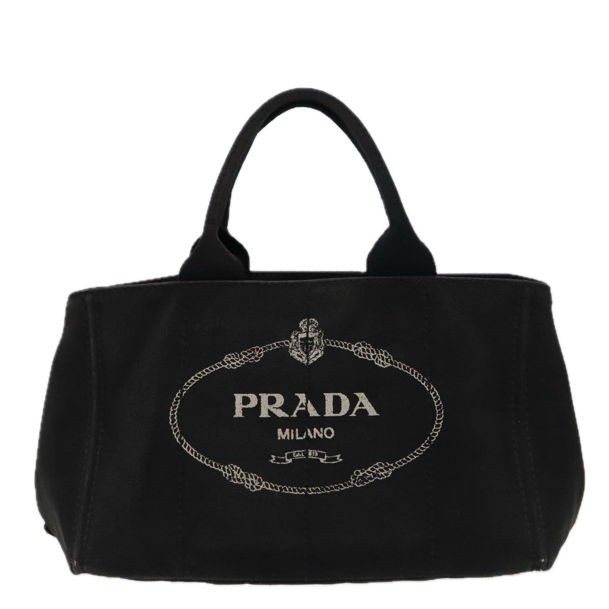 PRADA Canapa MM Hand Bag Canvas Gold Black Auth fm3805