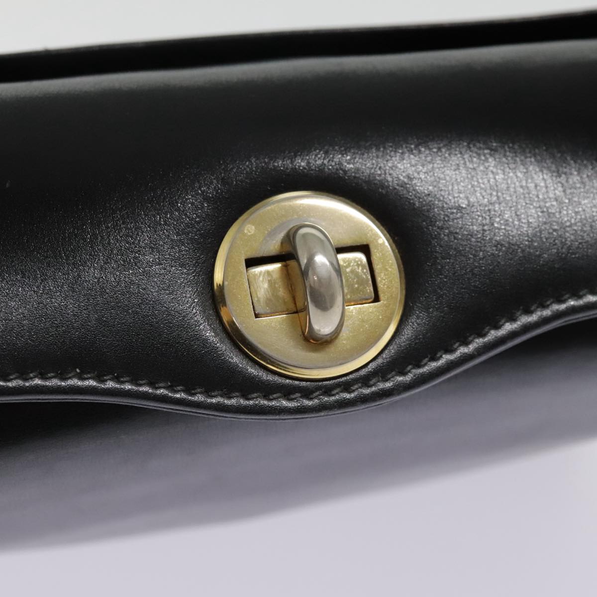 GUCCI Hand Bag Leather Black Gold Auth fm3855