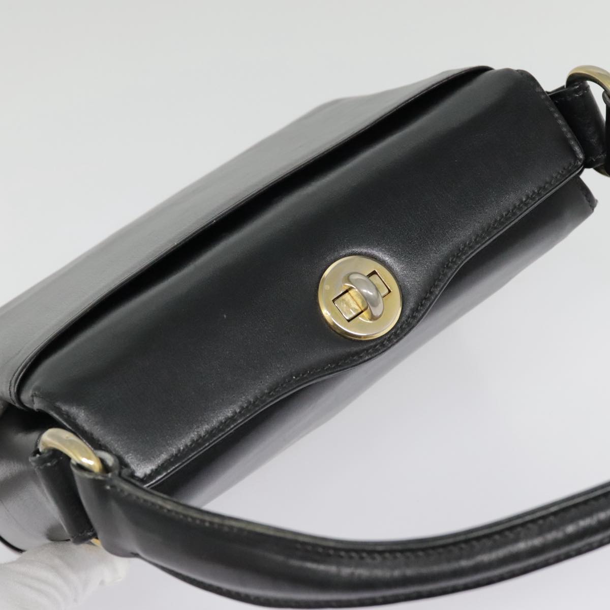 GUCCI Hand Bag Leather Black Gold Auth fm3855