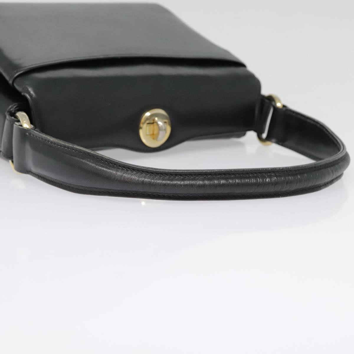 GUCCI Hand Bag Leather Black Gold Auth fm3855