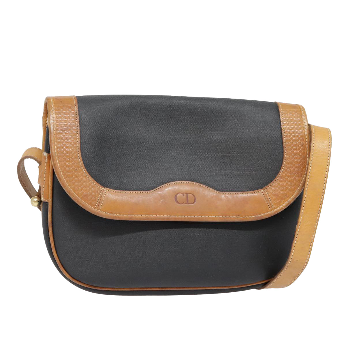 Christian Dior Shoulder Bag PVC Black Gold Auth fm3859