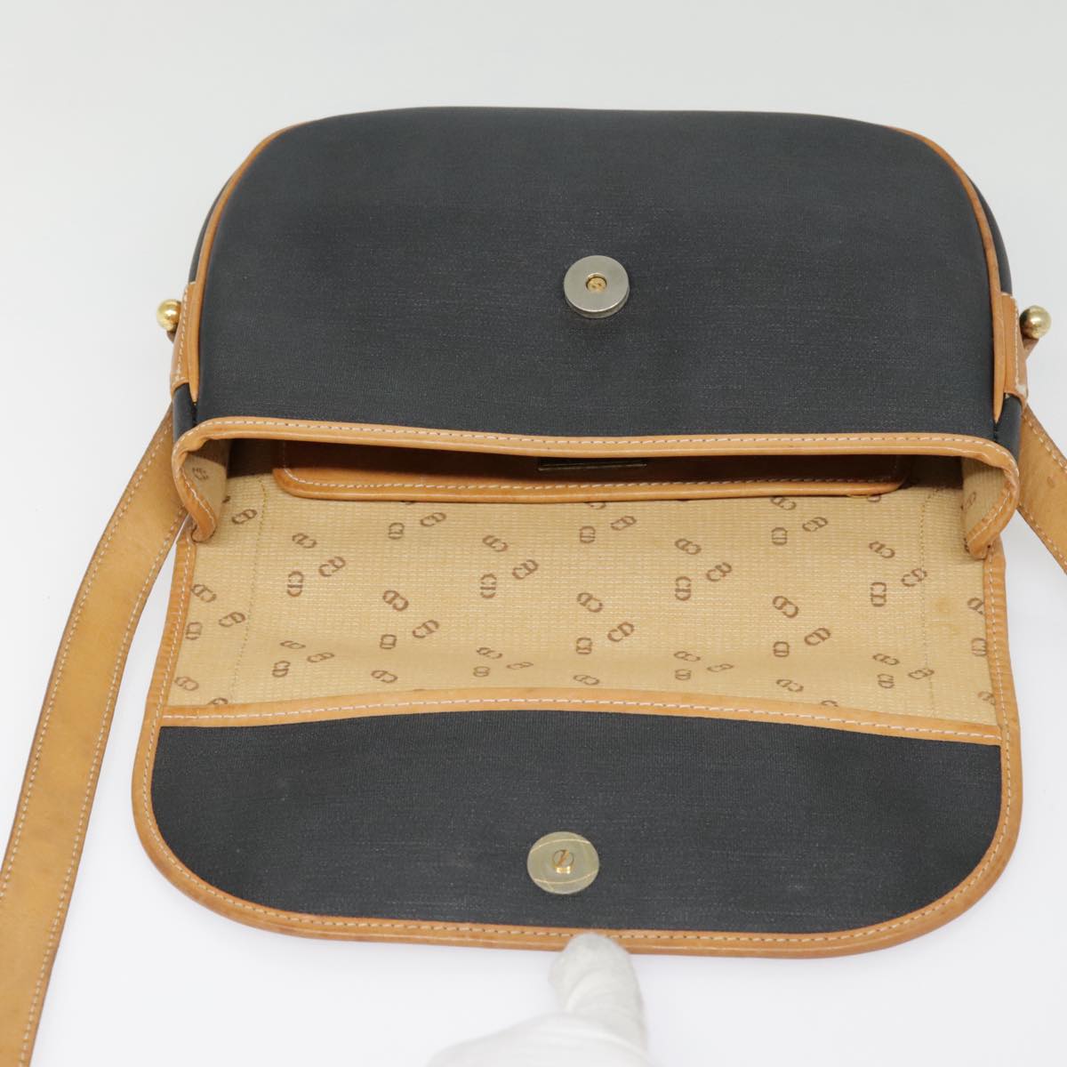 Christian Dior Shoulder Bag PVC Black Gold Auth fm3859