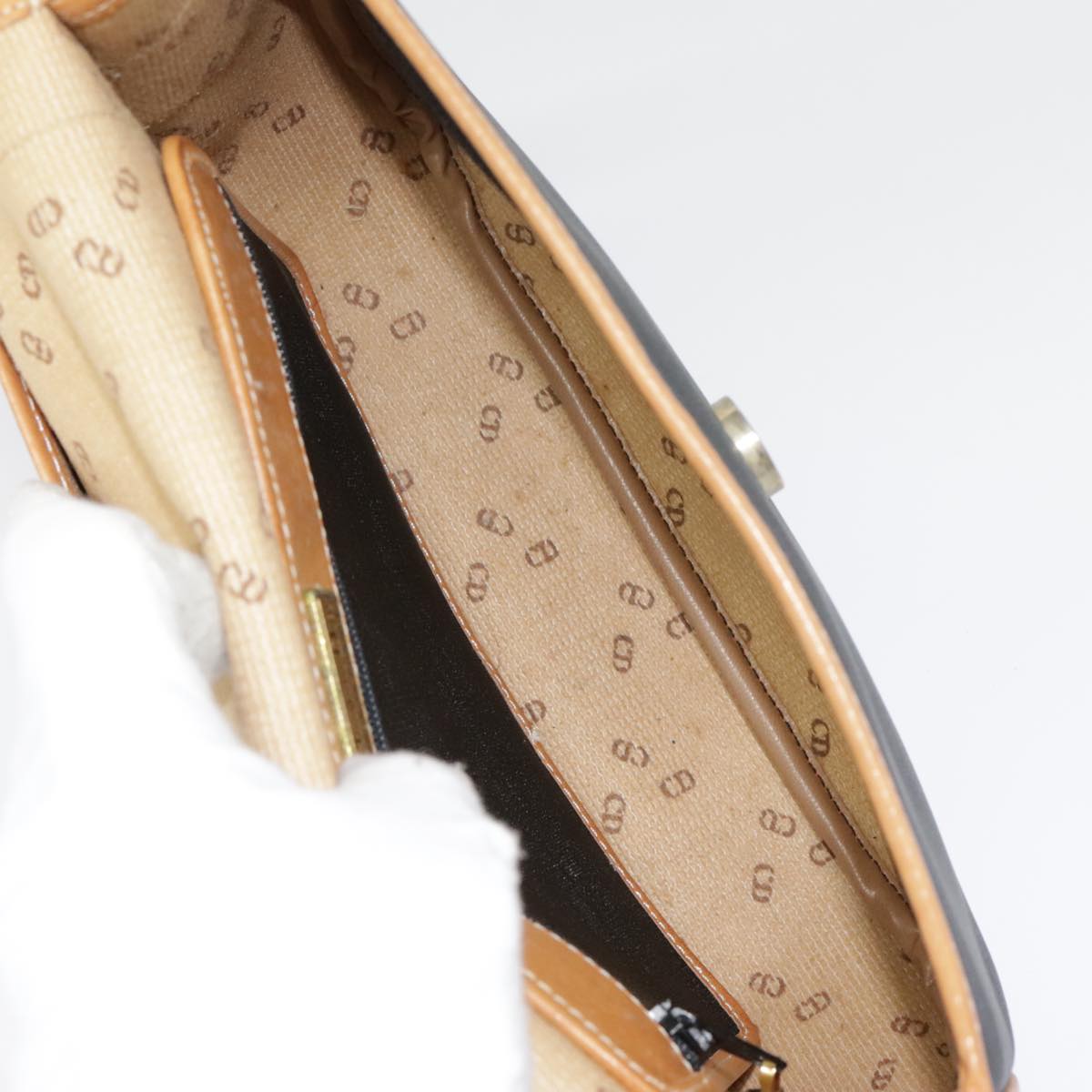 Christian Dior Shoulder Bag PVC Black Gold Auth fm3859