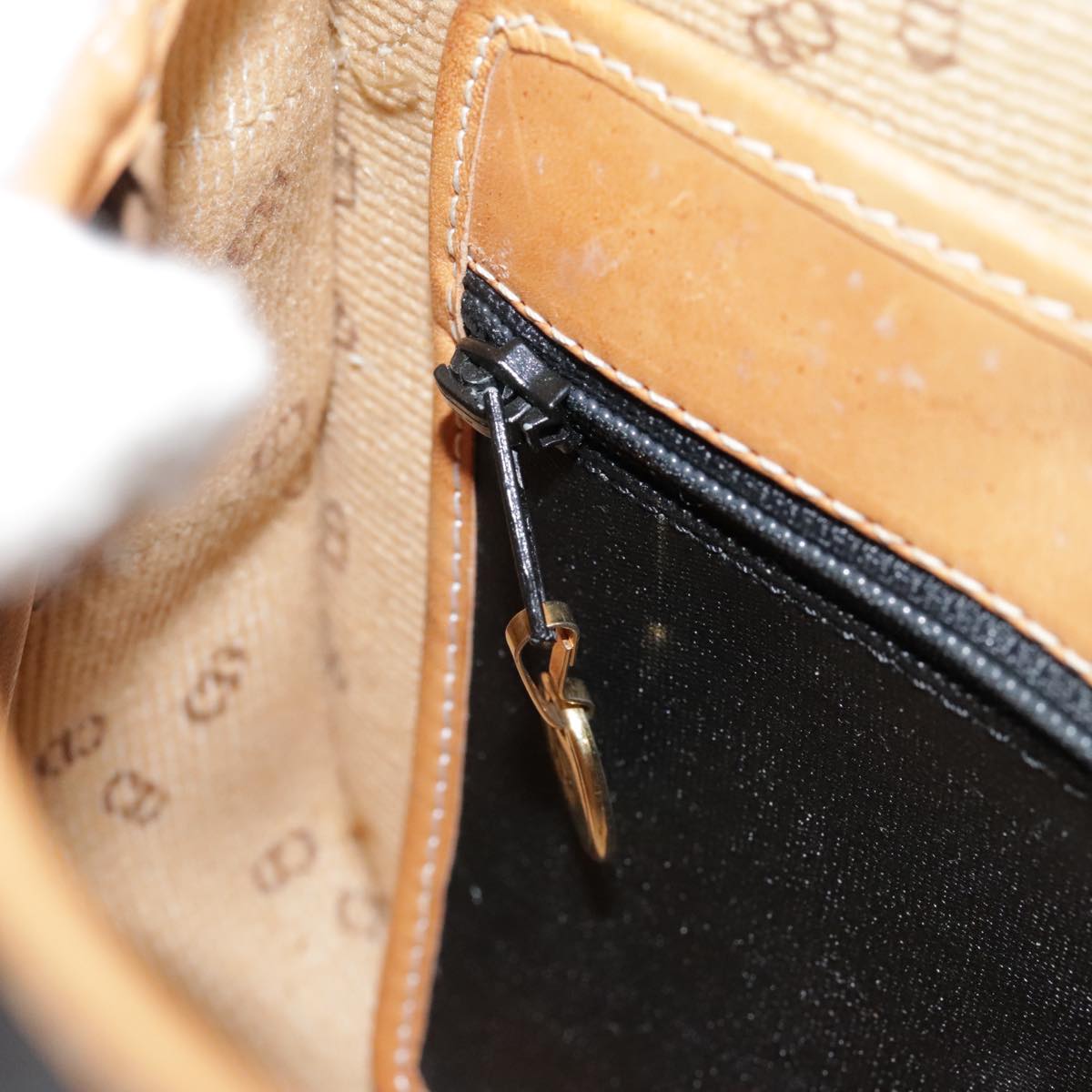 Christian Dior Shoulder Bag PVC Black Gold Auth fm3859