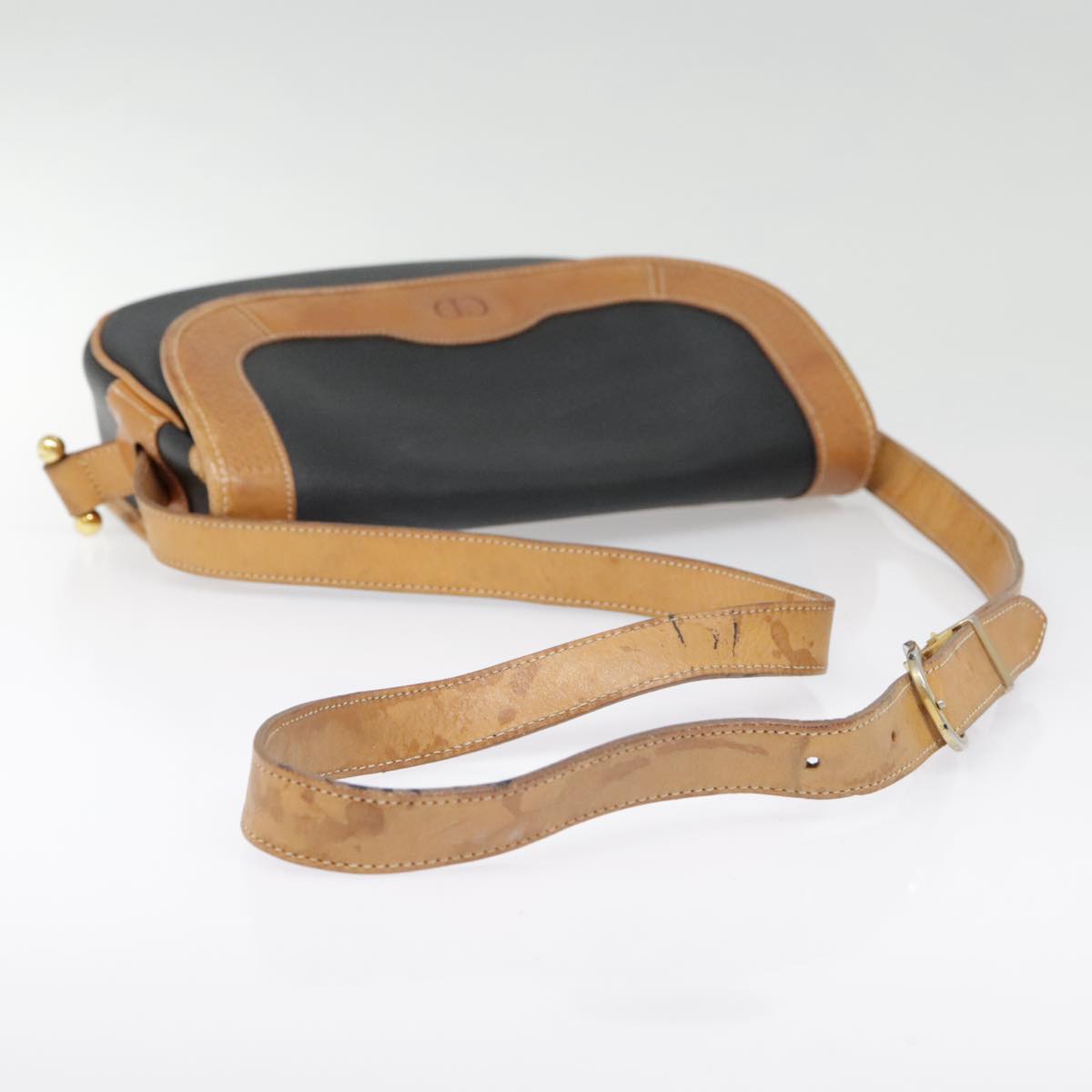 Christian Dior Shoulder Bag PVC Black Gold Auth fm3859