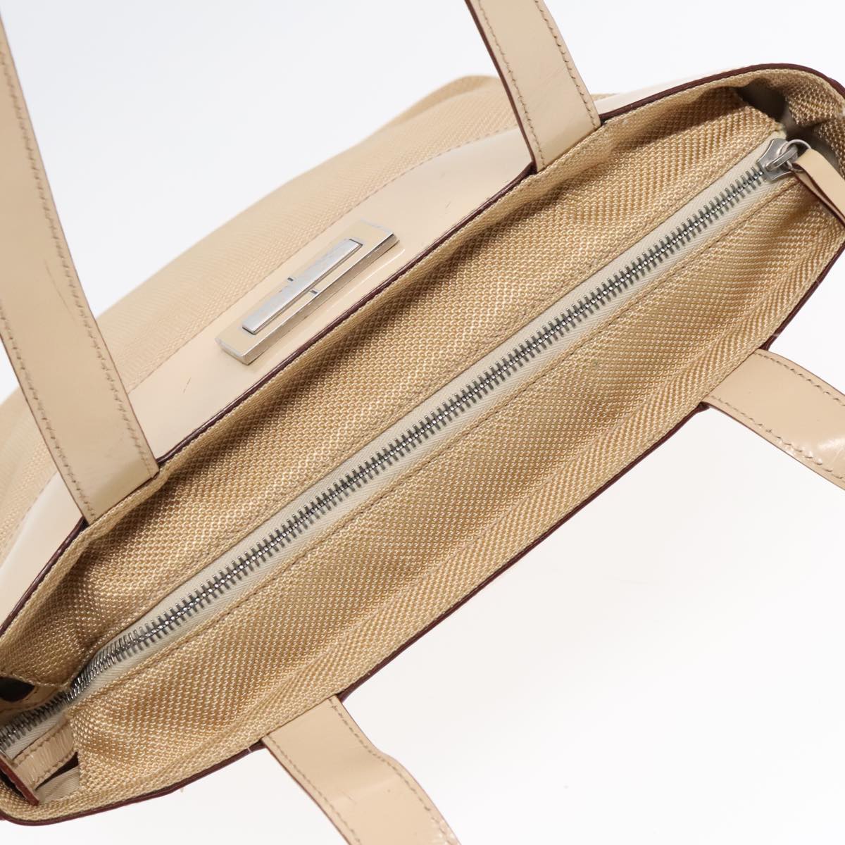 CELINE Tote Bag Canvas Leather Beige Silver Auth fm3874