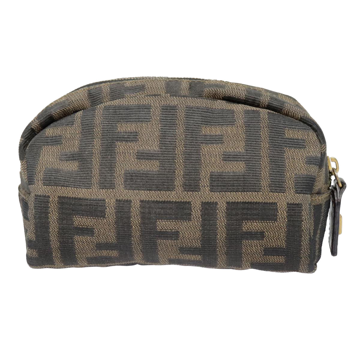 FENDI Zucca Canvas Pouch Black Gold Brown Auth fm3877