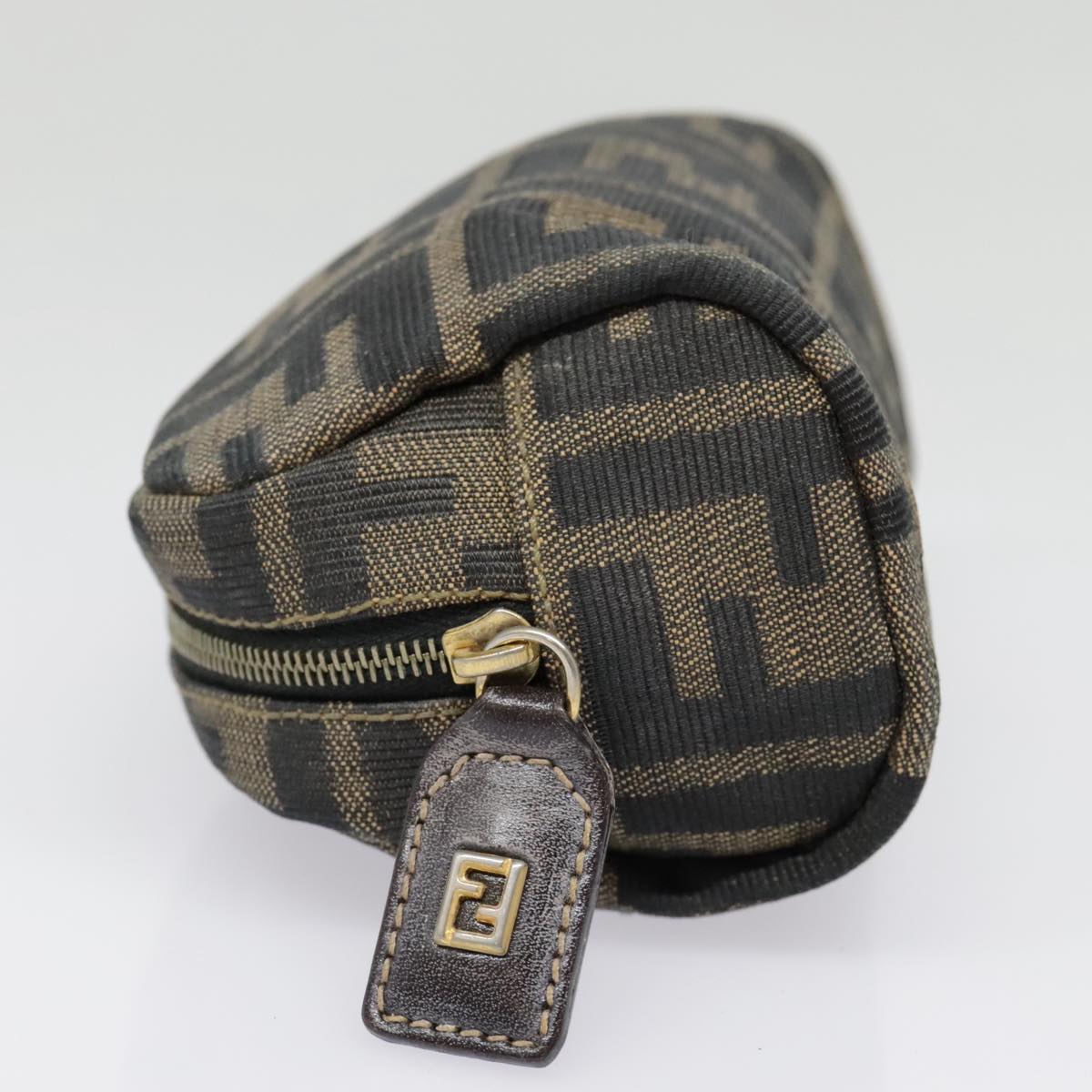 FENDI Zucca Canvas Pouch Black Gold Brown Auth fm3877