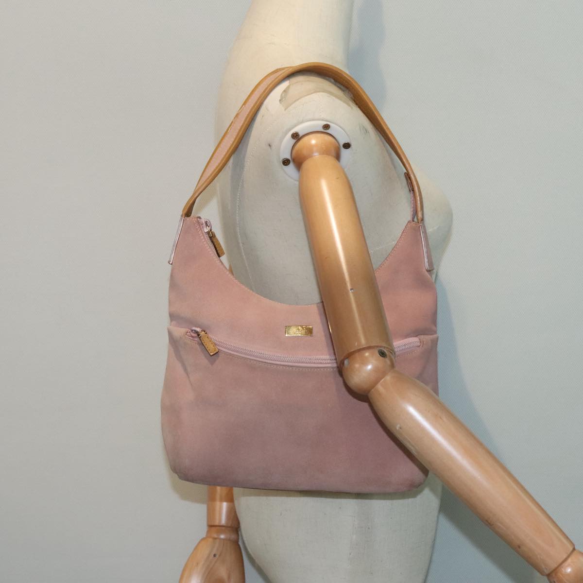 GUCCI Hand Bag Suede Pink Gold 001 3386 1705 Auth fm3889