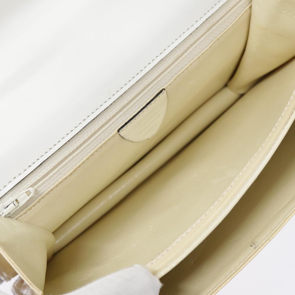 CELINE Hand Bag Patent leather Beige Gold Auth fm3893