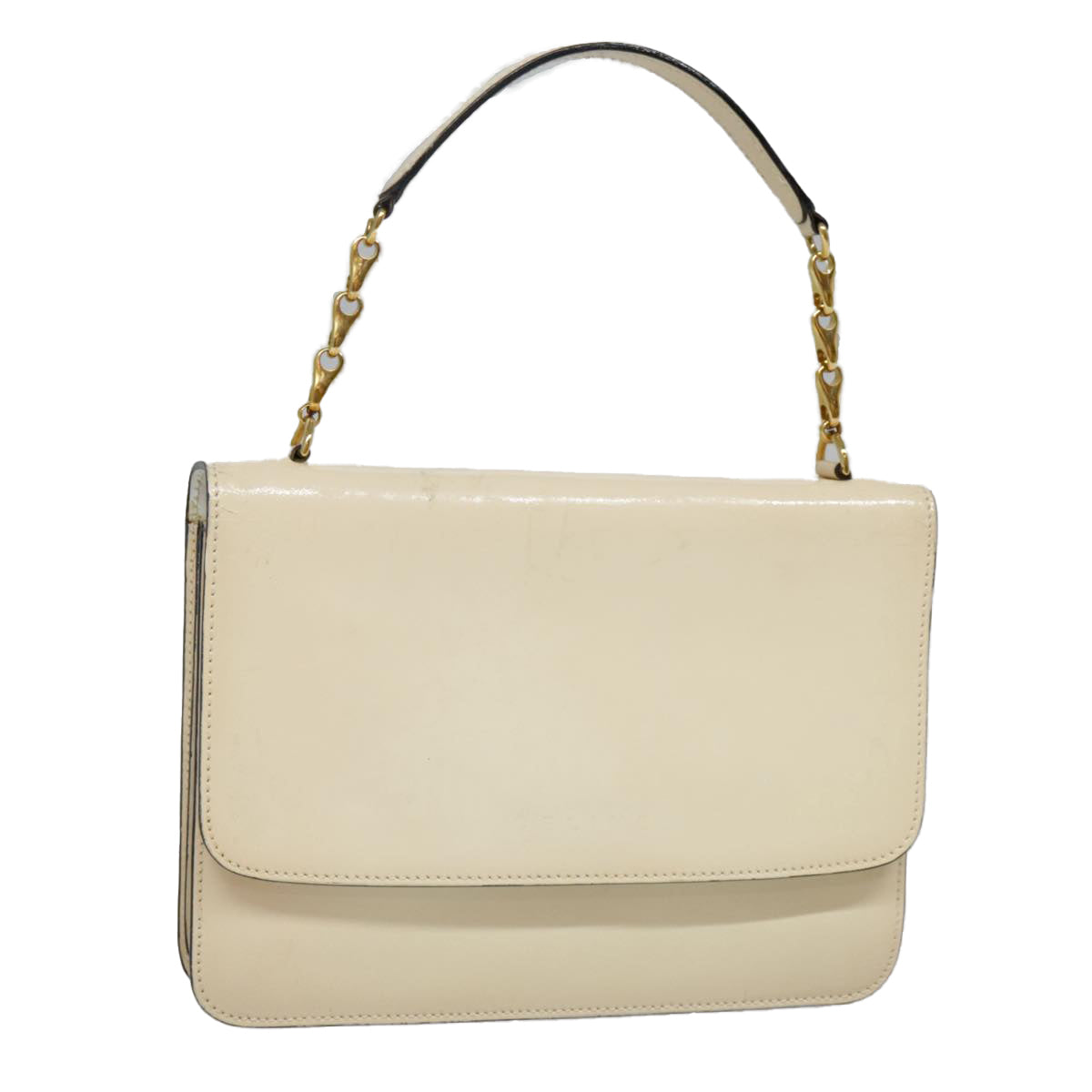 CELINE Hand Bag Patent leather Beige Gold Auth fm3893