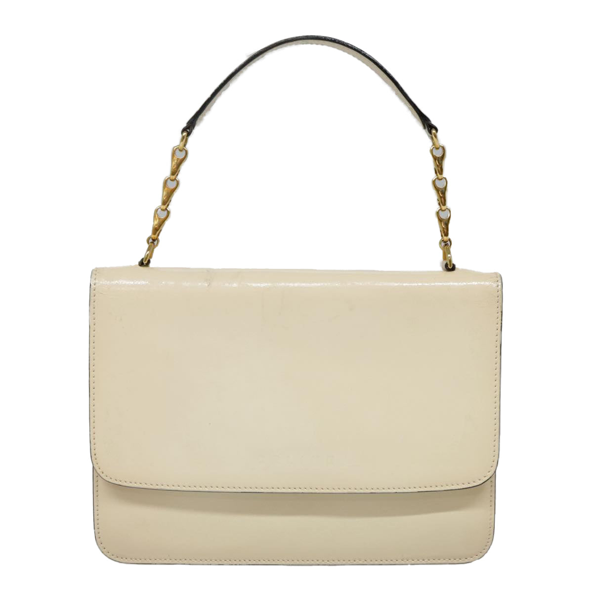 CELINE Hand Bag Patent leather Beige Gold Auth fm3893