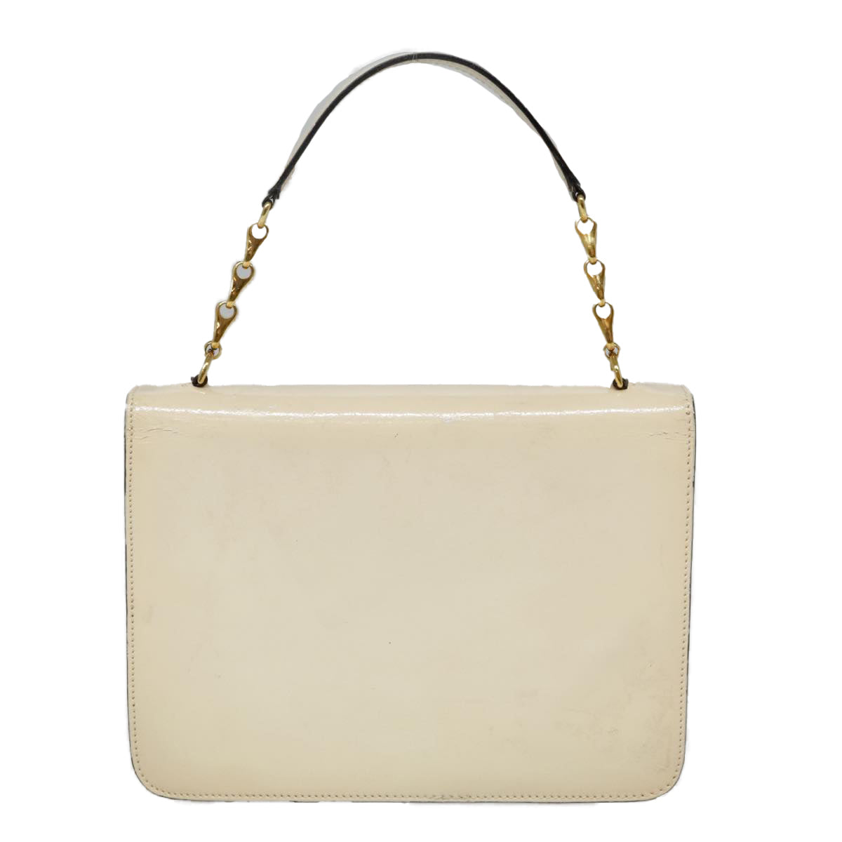 CELINE Hand Bag Patent leather Beige Gold Auth fm3893