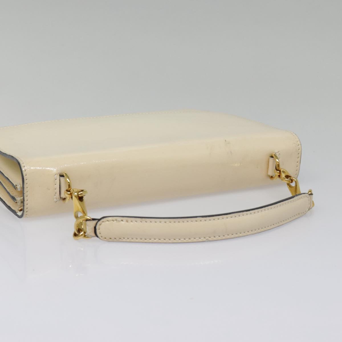 CELINE Hand Bag Patent leather Beige Gold Auth fm3893