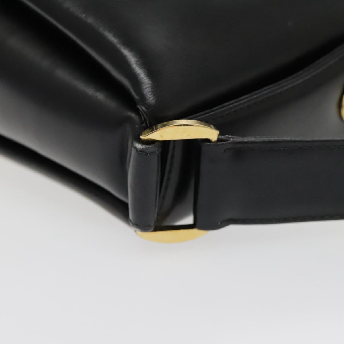 GUCCI Hand Bag Leather Black Gold Auth fm3904