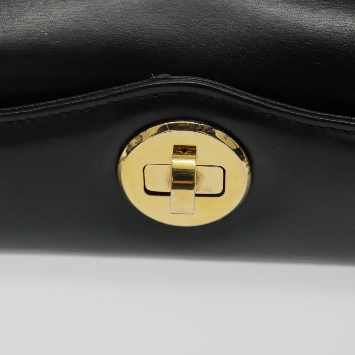 GUCCI Hand Bag Leather Black Gold Auth fm3904