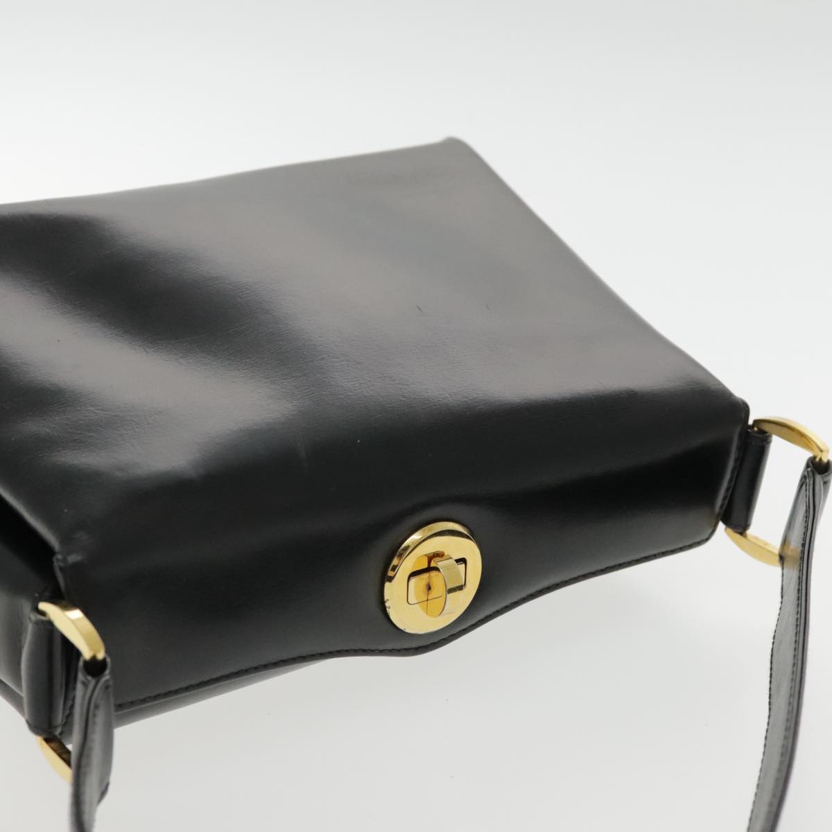 GUCCI Hand Bag Leather Black Gold Auth fm3904