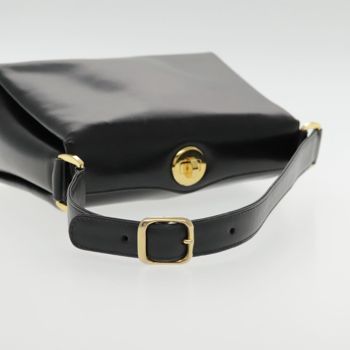 GUCCI Hand Bag Leather Black Gold Auth fm3904