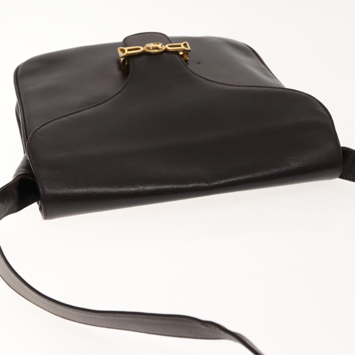 CELINE Shoulder Bag Leather Brown Gold Auth fm3918