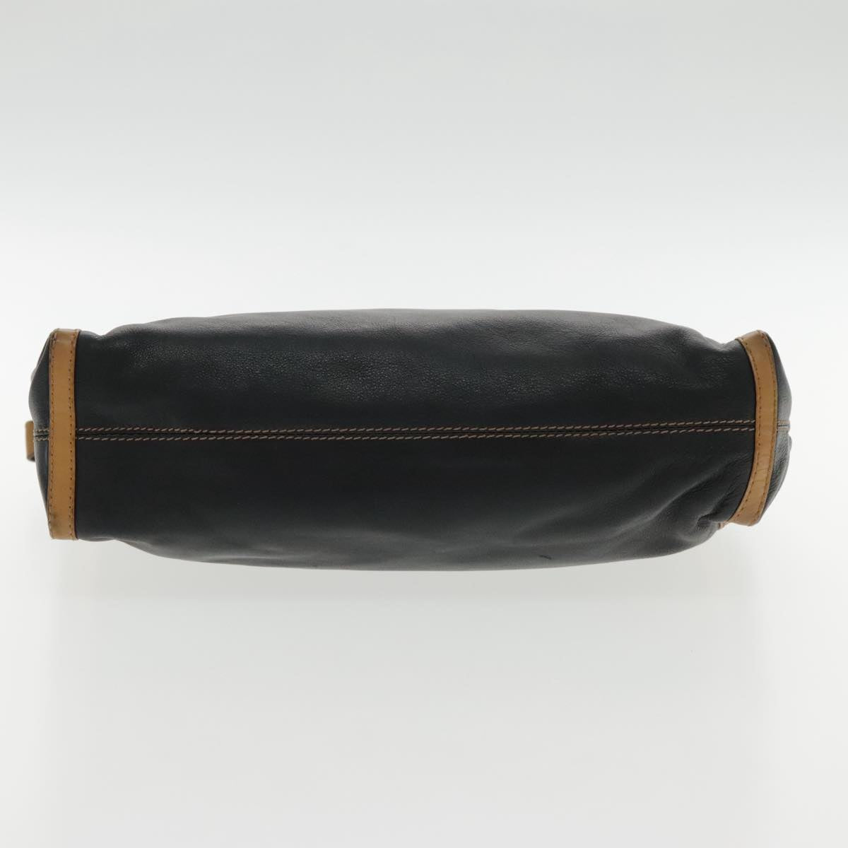 CELINE Clutch Bag Leather Black Brown Gold Auth fm3932