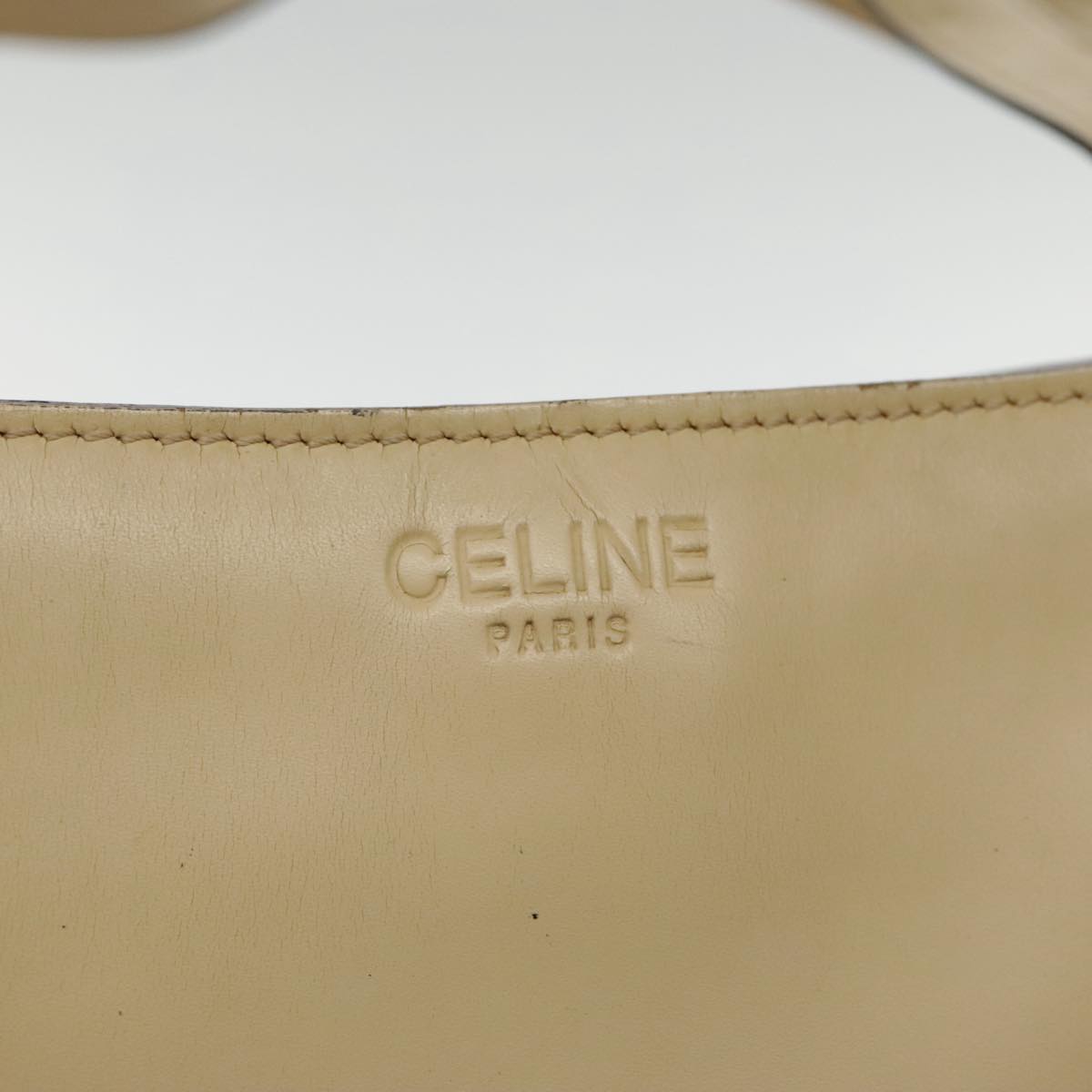 CELINE Tote Bag Leather Beige Gold Auth fm3933