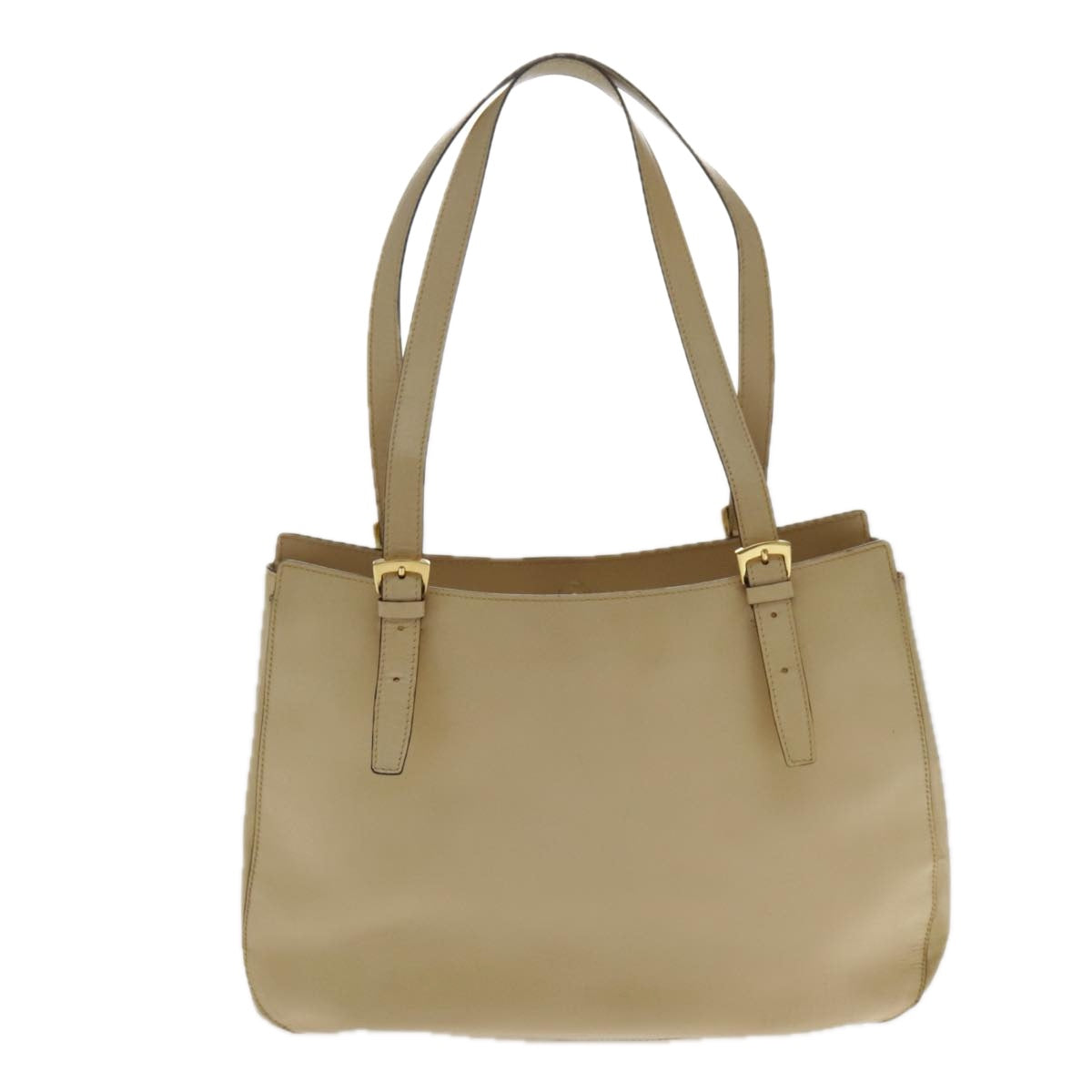 CELINE Tote Bag Leather Beige Gold Auth fm3933