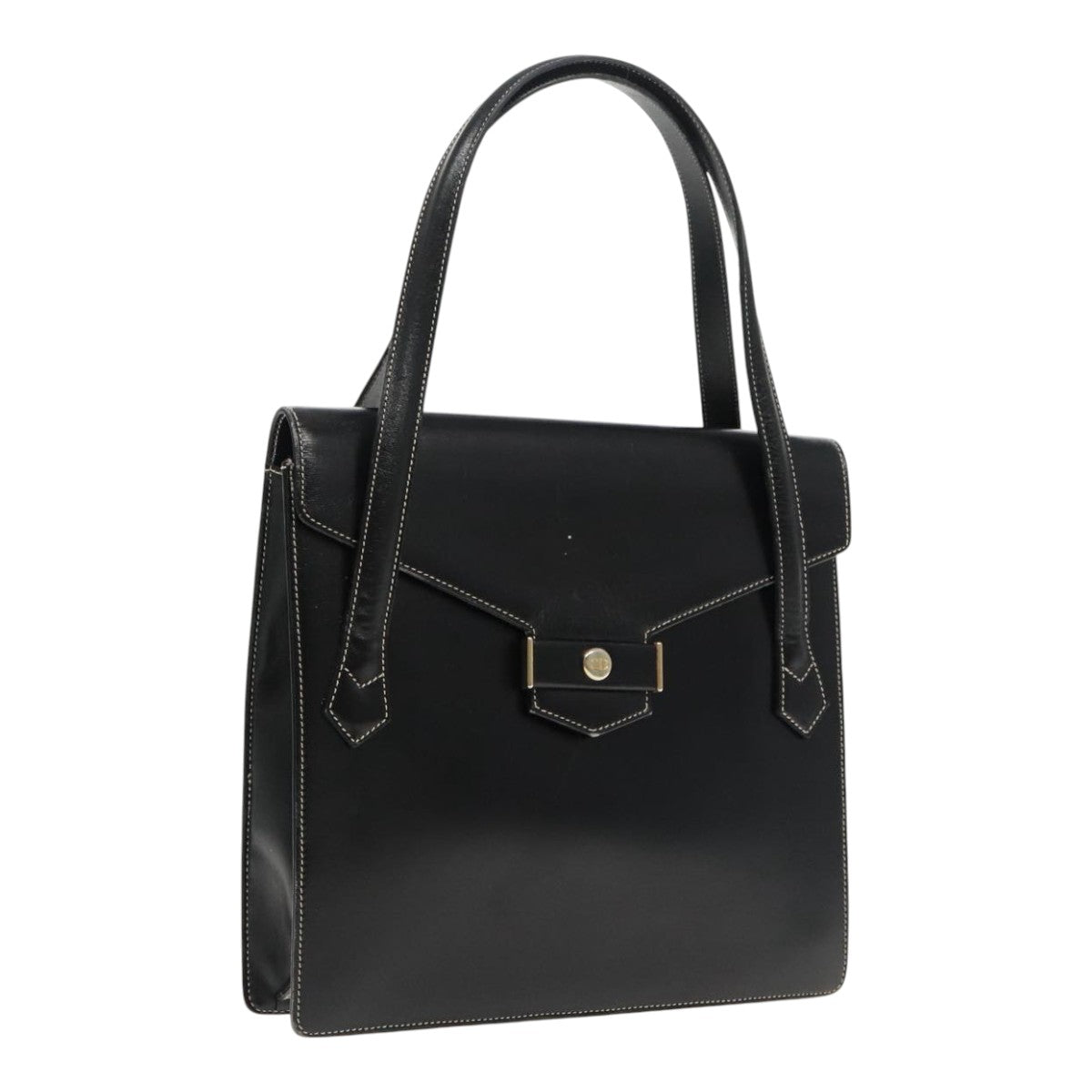 Christian Dior Hand Bag Leather Black Gold Auth fm3940
