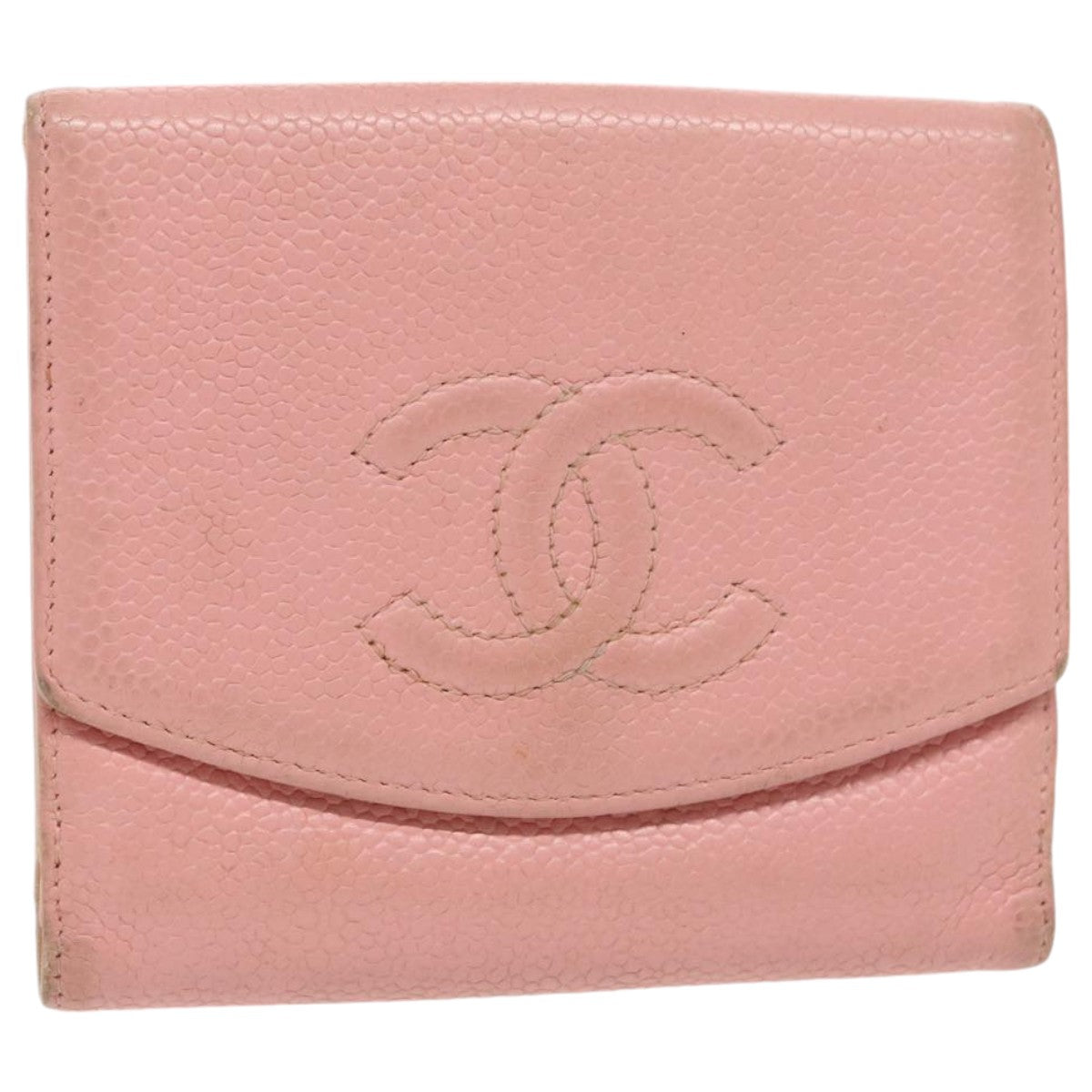 CHANEL COCO Mark Wallet Caviar Skin Pink Gold CC Auth fm3962