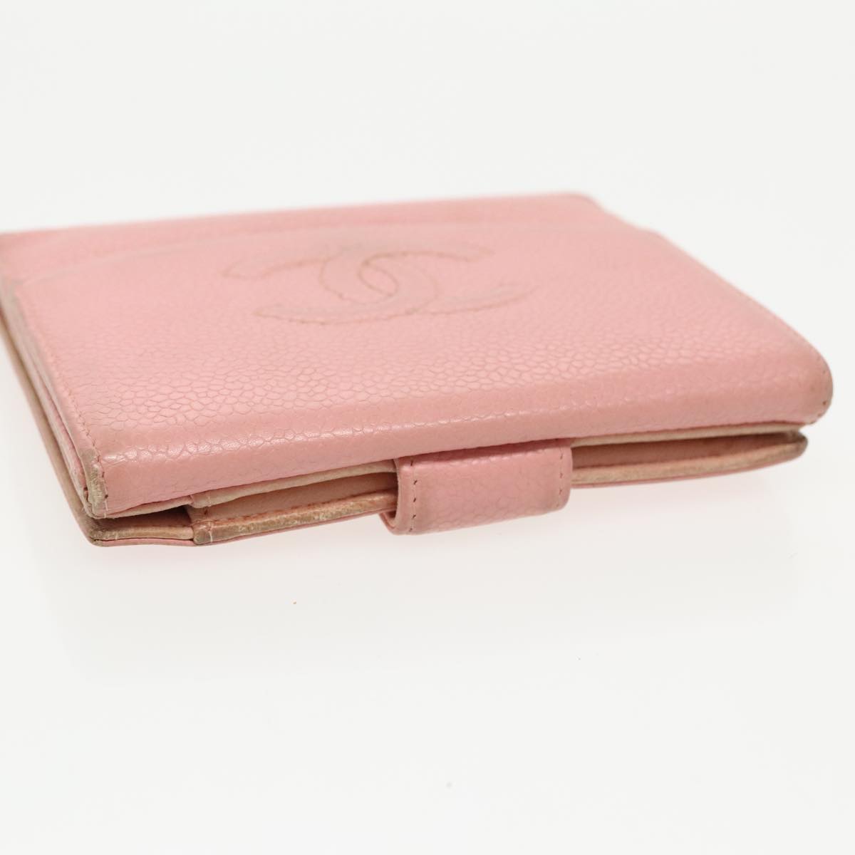 CHANEL COCO Mark Wallet Caviar Skin Pink Gold CC Auth fm3962