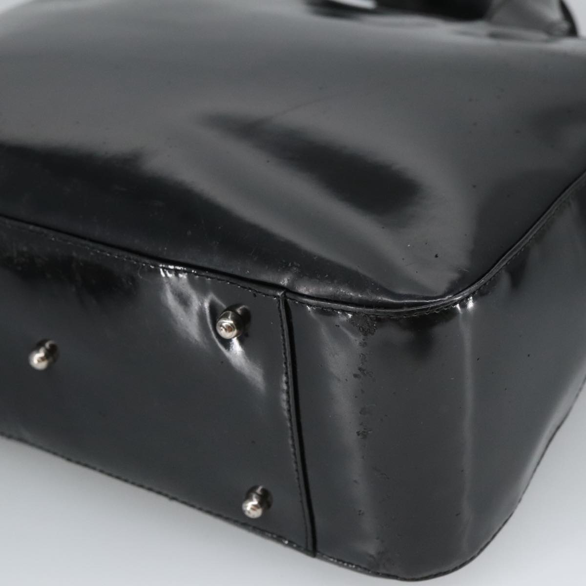 GUCCI Hand Bag Enamel 2way Black Silver 000 1013 0504 Auth fm3966