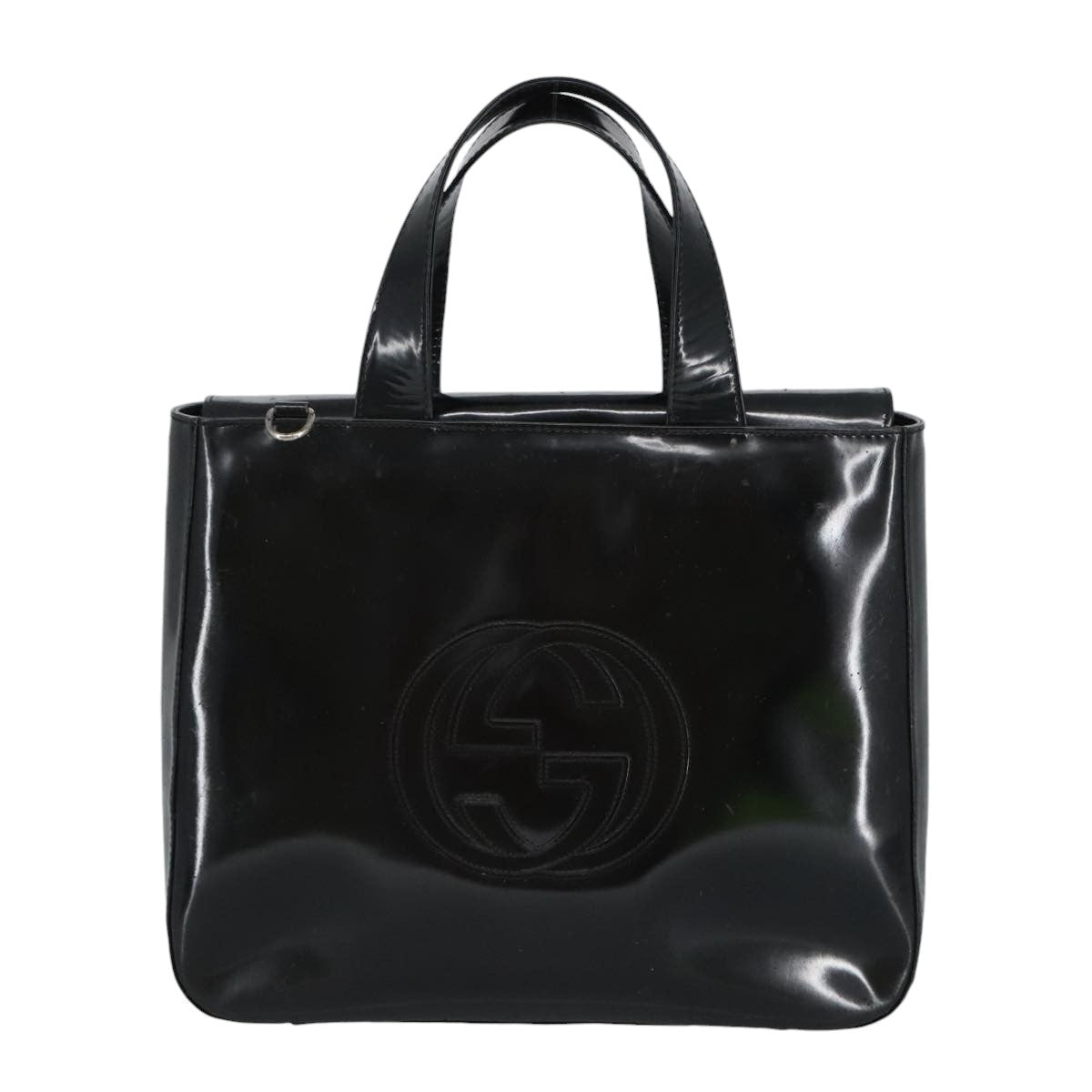 GUCCI Hand Bag Enamel 2way Black Silver 000 1013 0504 Auth fm3966