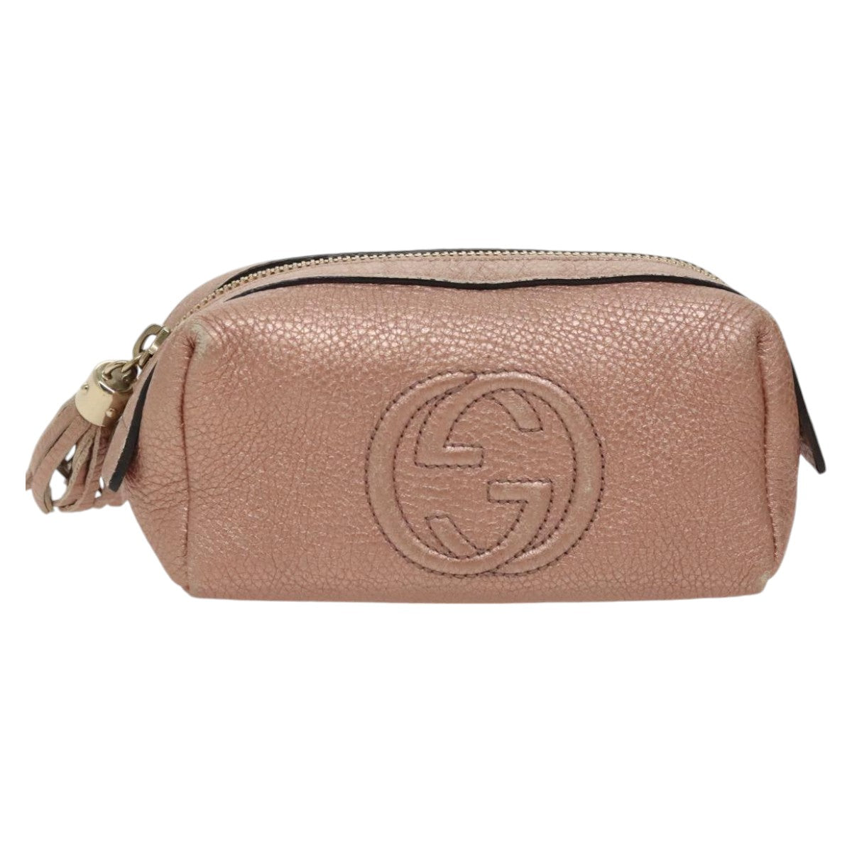 GUCCI Pouch Leather Pink Gold 308634 Auth fm4022