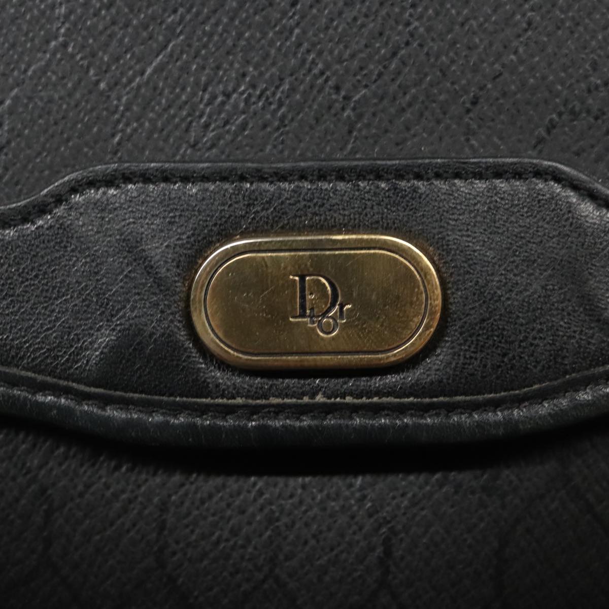 Christian Dior Honeycomb Canvas Shoulder Bag PVC Leather Black Gold Auth fm4057