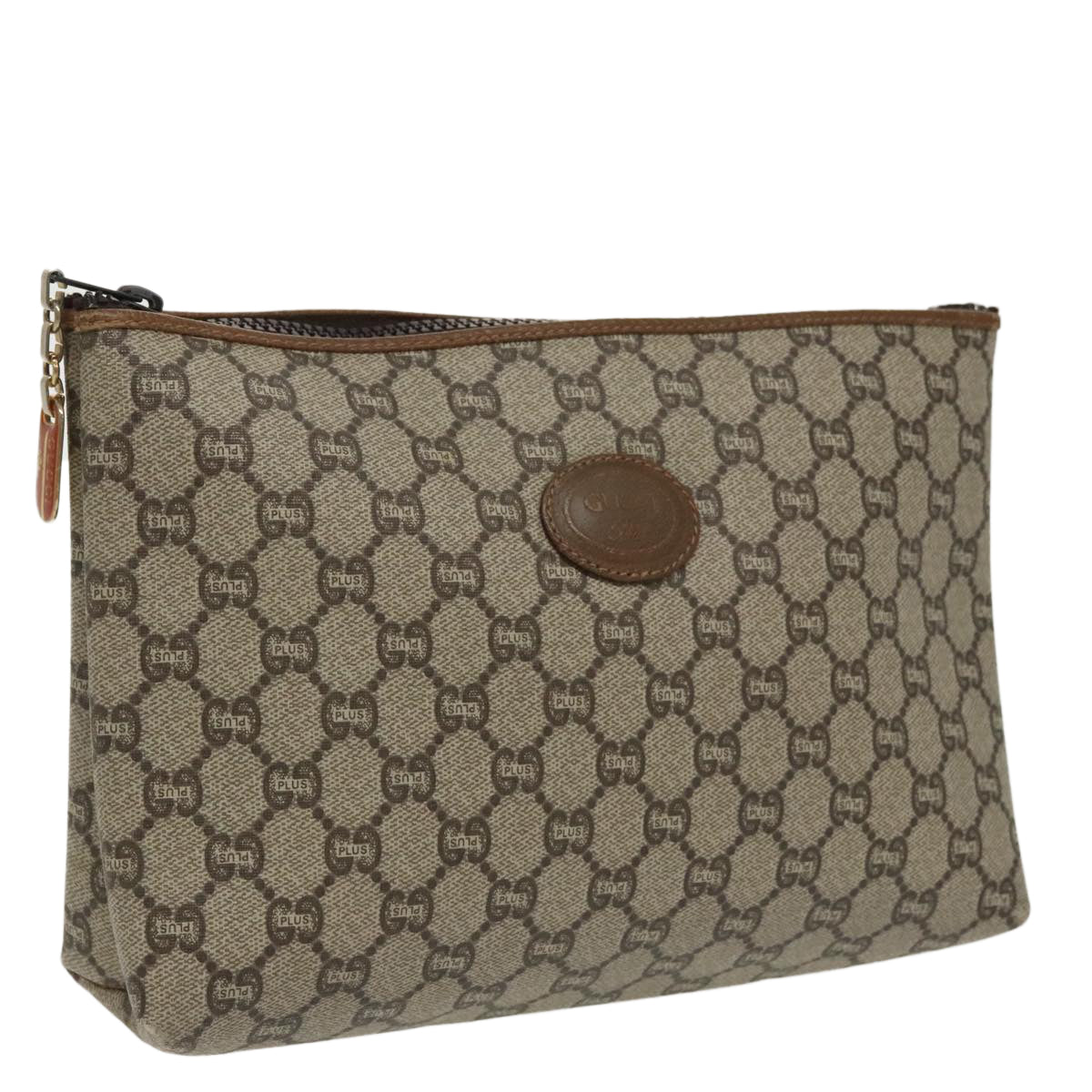 GUCCI GG Plus Supreme Clutch Bag PVC Leather Beige Auth fm4063