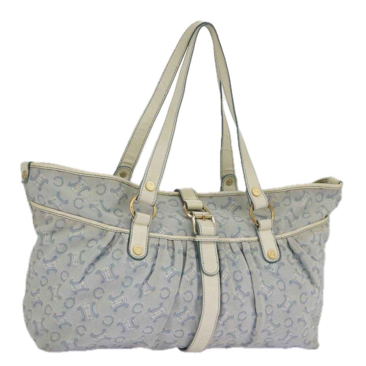 CELINE C Macadam Canvas Tote Bag Blue Gold Auth fm4072