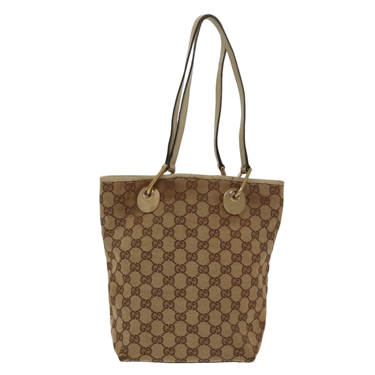 GUCCI GG Canvas Tote Bag Beige Gold 120840 Auth fm4073