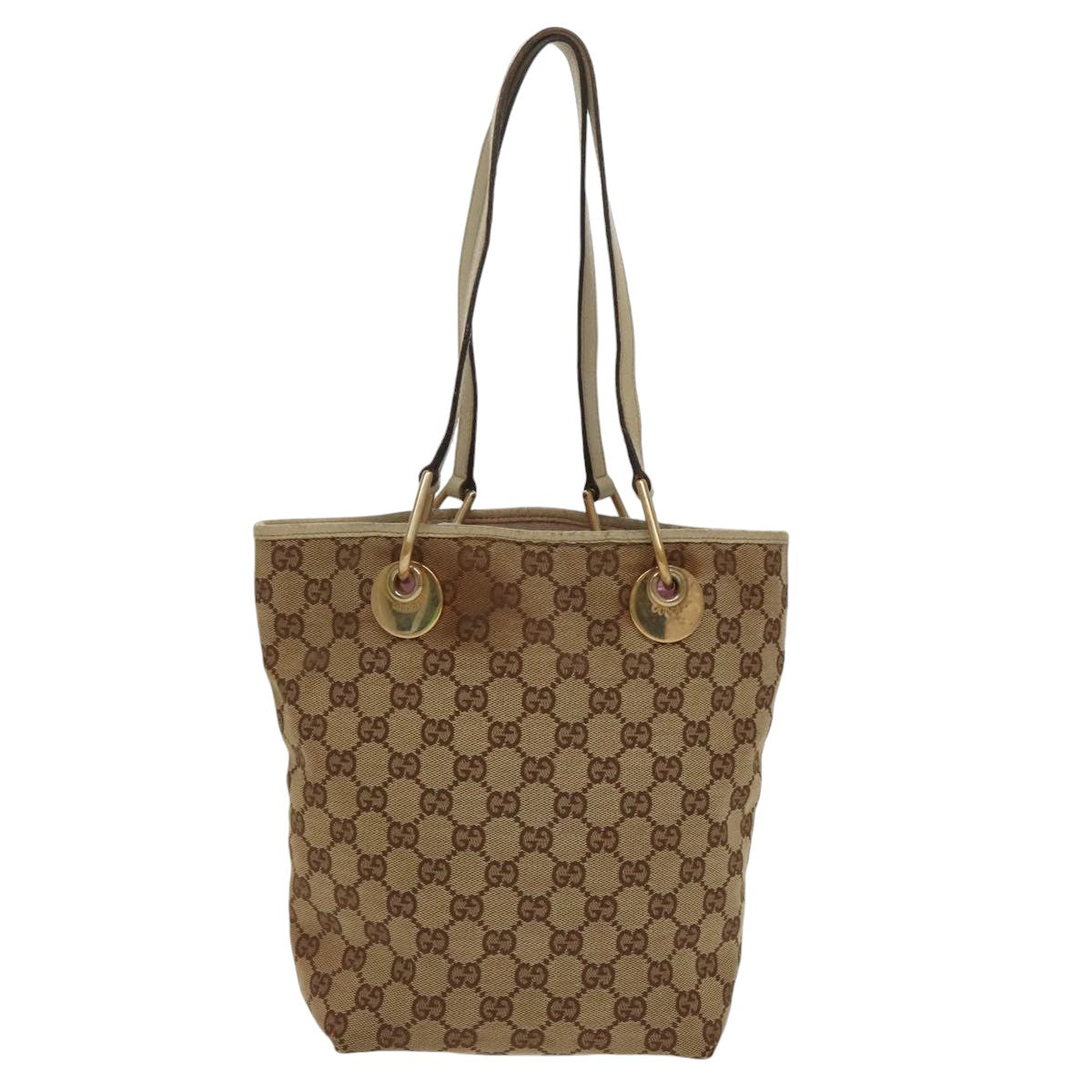 GUCCI GG Canvas Tote Bag Beige Gold 120840 Auth fm4073