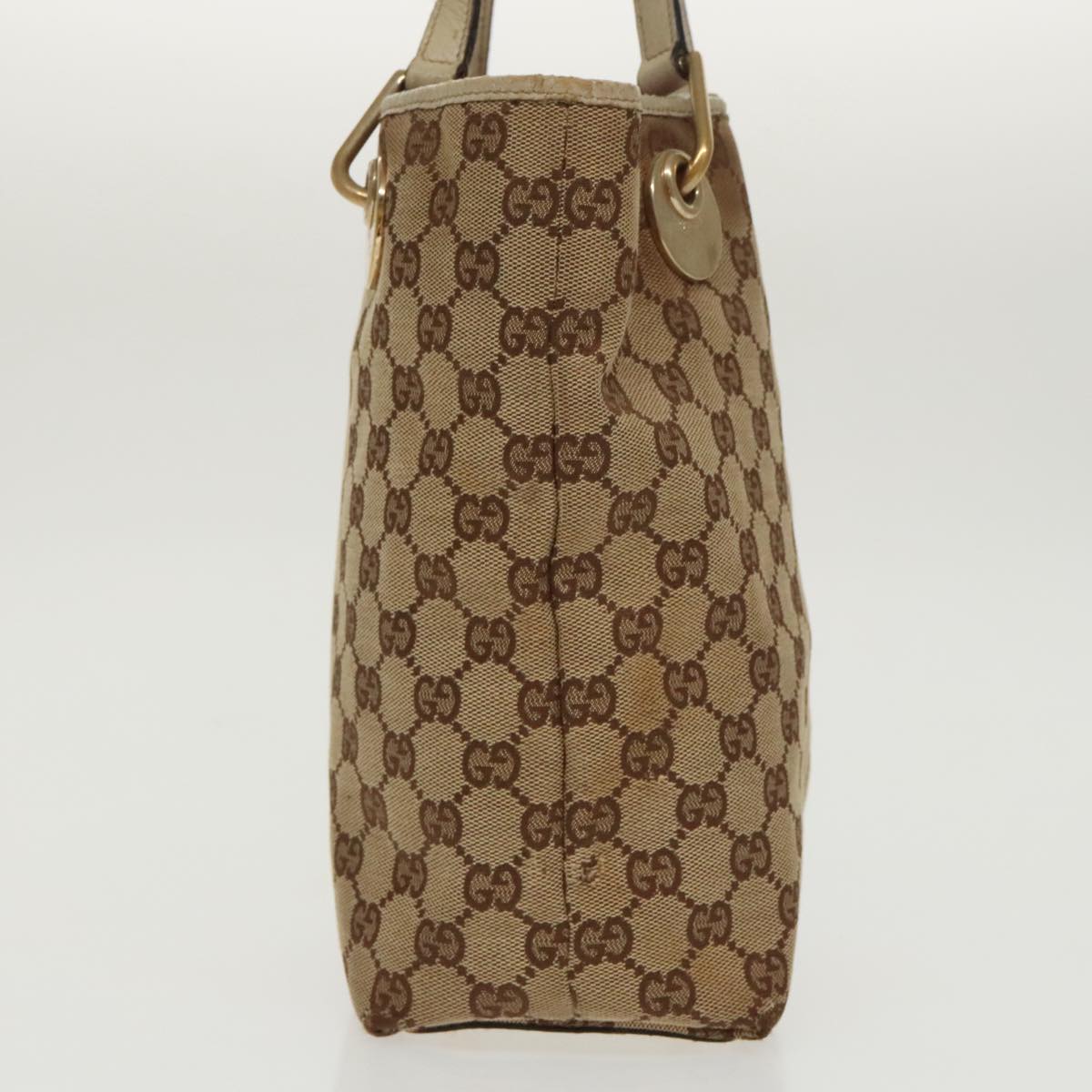 GUCCI GG Canvas Tote Bag Beige Gold 120840 Auth fm4073