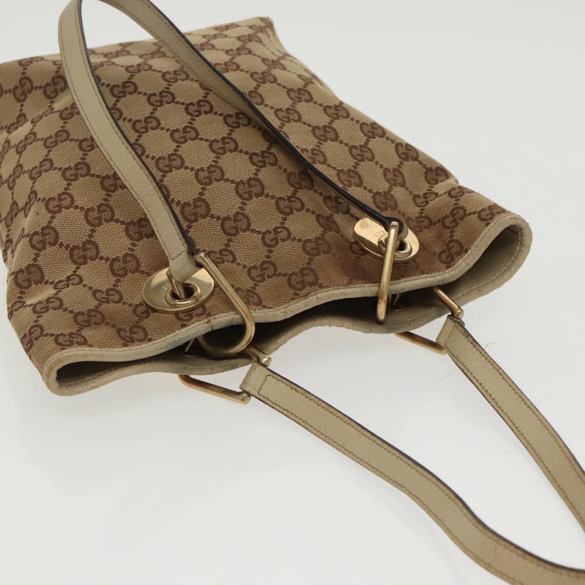 GUCCI GG Canvas Tote Bag Beige Gold 120840 Auth fm4073