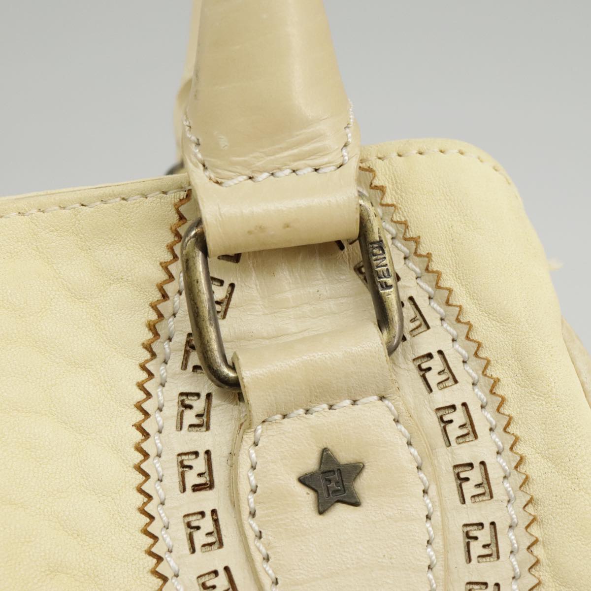 FENDI Hand Bag Leather Cream Auth fm4097